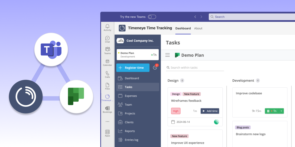image of microsoft teams with the timeneye app installed, and the detail of asks within teams